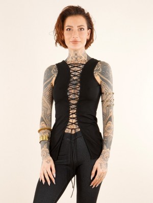 Toonzshop Saruga Reversible Sleeveless Top With Lace-up Topjes Dames Zwart | 137084-YMC