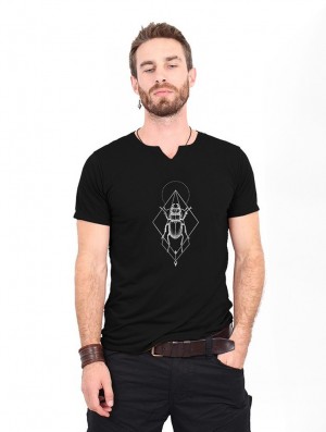 Toonzshop Scarab Spirit Slit V-neck T-shirt T-Shirt Heren Zwart Zilver | 495321-WGM