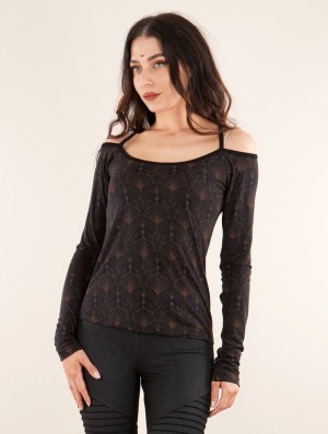 Toonzshop Sedna Peafowl Long Sleeved Printed Top Topjes Dames Zwart | 417092-LAX