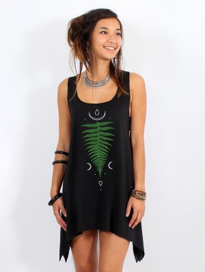 Toonzshop Shartiva Printed Knotted Sleeveless Tunic Topjes Dames Zwart Groen | 071289-WYN