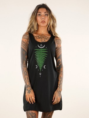Toonzshop Shartiva Printed Sleeveless Short Dress Jurk Dames Zwart Groen | 381092-SRH