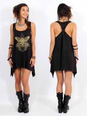 Toonzshop Sunstra Sphynx Printed Knotted Sleeveless Tunic Topjes Dames Zwart Goud | 728594-AGL