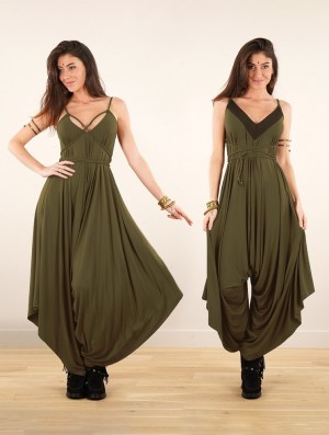 Toonzshop Topäaz Loose And Reversible Strappy Jumpsuit Jumpsuit Dames Khaki | 358021-YQC