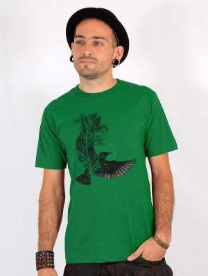 Toonzshop Tree Crow Printed Short Sleeve T-shirt T-Shirt Heren Groen | 091524-AKY