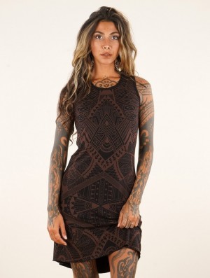 Toonzshop Vairë Africa Printed Sleeveless Short Dress Jurk Dames Zwart | 520486-UVP