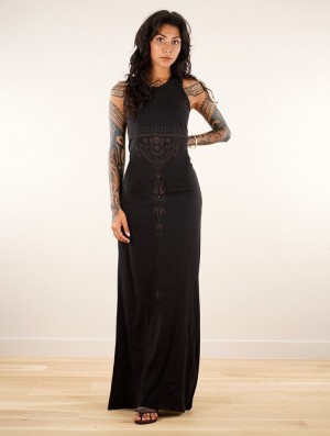 Toonzshop Vairë Anazra Printed Sleeveless Long Dress Jurk Dames Zwart | 712043-IVW