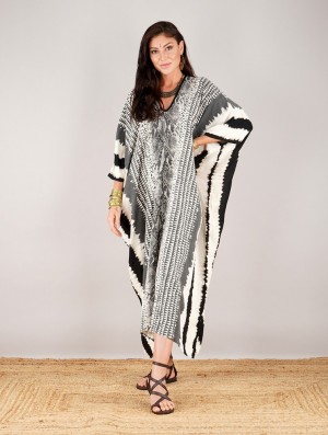 Toonzshop Varanasi Anacongo Kaftan Dress Jurk Dames Zwart Beige | 271658-IHW