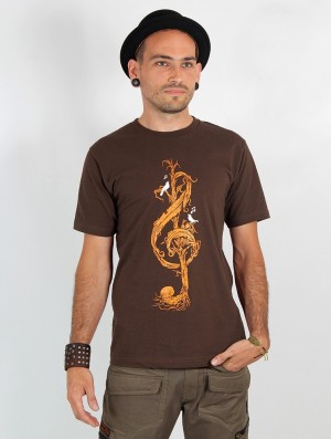 Toonzshop Vegetal Treble Clef Printed Short Sleeve T-shirt T-Shirt Heren Bruin | 072541-UGE