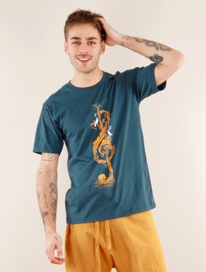 Toonzshop Vegetal Treble Clef Printed Short Sleeve T-shirt T-Shirt Heren Donkerblauw | 305472-COQ