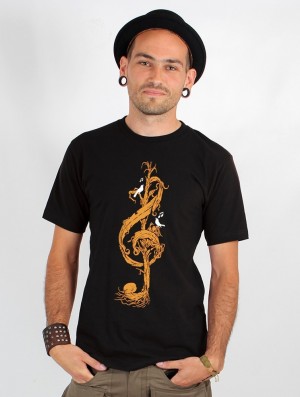 Toonzshop Vegetal Treble Clef Printed Short Sleeve T-shirt T-Shirt Heren Zwart | 619427-TAF