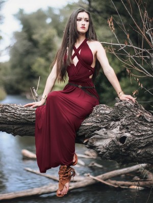 Toonzshop Wakiza Long Infinity Dress Jurk Dames Wine | 685943-KWV