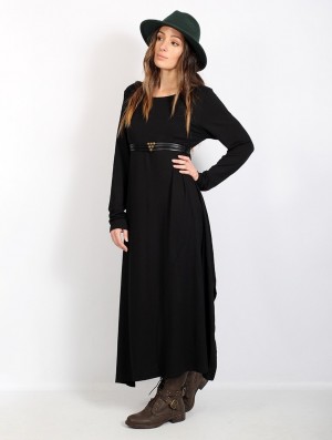 Toonzshop Wasilah Long Sweater Dress Jurk Dames Zwart | 685420-BAM