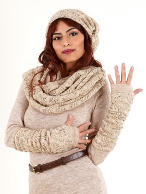 Toonzshop Yüm Crochet Arm Warmers Fingerless gloves-legwarmers Dames Beige | 136759-HAL