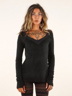 Toonzshop Ysälys Reversible Crochet-neck Sweater Trui Dames Zwart | 127583-ETZ