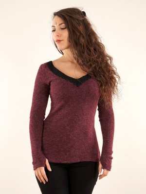 Toonzshop Ysälys Reversible Crochet-neck Sweater Trui Dames Wine | 329756-UZR