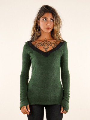 Toonzshop Ysälys Reversible Crochet-neck Sweater Trui Dames Groen | 837562-LAJ