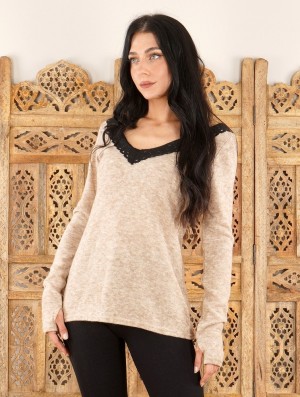 Toonzshop Ysälys Reversible Crochet-neck Sweater Trui Dames Beige | 897264-PJB
