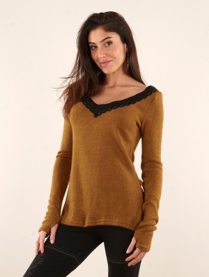 Toonzshop Ysälys Reversible Crochet-neck Sweater Trui Dames Rusty | 431965-NRJ