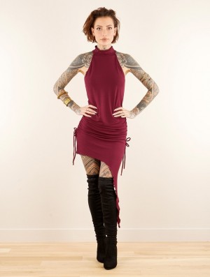Toonzshop Yuna Halter Neck Asymmetric Dress Jurk Dames Dieprood | 609732-RSQ