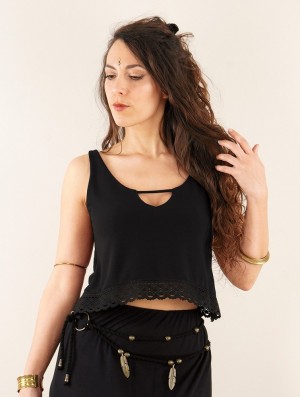 Toonzshop Öde Reversible Short Sleeve Top Topjes Dames Zwart | 234159-WXL