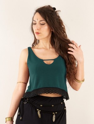 Toonzshop Öde Reversible Short Sleeve Top Topjes Dames Teal | 795618-WVJ